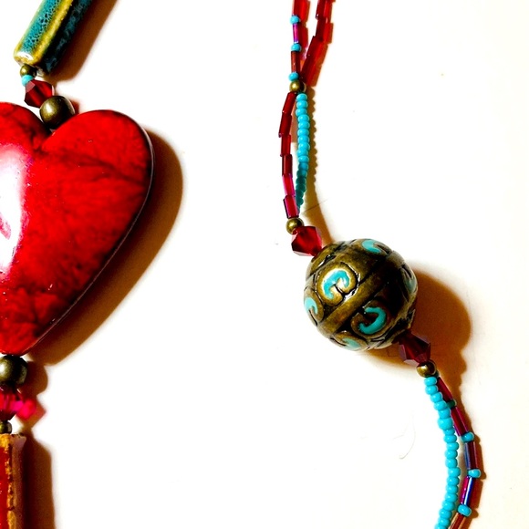 Aqua And Blue Asymmetrical Heart Necklace Handmade by McGlamorous